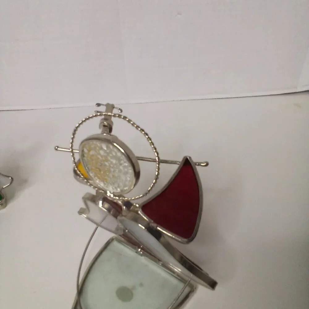 Stained Glass Angel Tea Light Candle Holders Musical Horn Violin Red Green